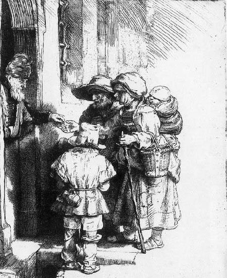 REMBRANDT Harmenszoon van Rijn Beggars receiving alms at the door of a house Germany oil painting art